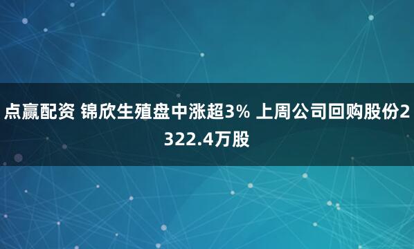 点赢配资 锦欣生殖盘中涨超3% 上周公司回购股份2322.4万股